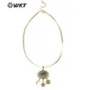 Halsband WTN1247 Partihandel Fashion Triple Charm med naturlig blå kyanit stenuttalande halsband guld dyrbar charm stenhalsband