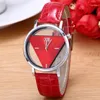 Wristwatches 2023 Women Triangular Watches Fashion Designer Unique Hollowed-out Red Blue White Pink Leather Band Quartz Wrist