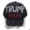 Ballkappen 9 Stile 2024 Trump Diamond Baseball Cap Verstellbare Denim Sonnenhut Sport Lässige Baumwolle Drop Lieferung Modeaccessoires H Dhgit