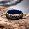 Rings NUNCAD 8mm Damascus steel Ring Steel Black Damascus Groove Gold Line Twotone Men's Fashion Wedding Jewelry Best Gift