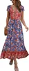 Kvinnors klänningar mode Ny sommaren Bohemian Casual Short Sleeve Floral Print Maxi Dress S-2XL