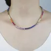 Necklaces Luxury 4mm Multi Color Tennis Chain Iced Out Bling Rainbow Colorful CZ Choker Necklace For Women Hip Hop Sexy Jewelry 16inches