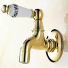 Bathroom Sink Faucets Luxury Gold Color Brass Ceramic Handle Flower Pattern Laundry Wall Mounted Mop Water Tap Garden Faucet Aav138