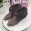 Luxe lapin cheveux bottines femmes enfant daim haut chaussures plates dames bout rond bottes courtes laine chaud hiver chaussures femme X230523