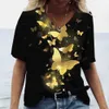 Camiseta 2023 verano mariposa Animal patrón 3D pintura abstracta mujer cuello en V camiseta suelta ocio calle multicolor Top P230523