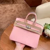 BK Tote Bag Home High-end Wax Line Handmade Brand Original Genuine Leather 25 Milk Shake Powder Silver Buckle Women's