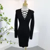 Casual jurken Koreaanse sexy vrouwen lange mouw herfst avondjurk trekstring veter mini vestidos femme mode feest streetwear