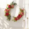 Decorative Flowers Wedding Decoration Metal Ring Hoop Artificial Flower Garland Wall Hanging Fake Peony Wreath Birthday Party Home Decor