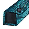 Bow Ties luksus turkusowy niebieski Paisley kwiatowy jedwab dla mężczyzn chusteczka do mankietów mankiety