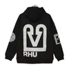 RHude hoodies mens designer hoodie fashion hooded sweater dark high street finger lightning graffiti handdrawn womens hoodie warm loose black hoodie mens clothing