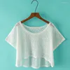 Chemisiers pour femmes Printemps Été Tricoté Dentelle Pull T-Shirt Évider Chemisier Mince Crochet Transparent Ras Du Cou Crop Top Shrug Pour Les Femmes