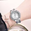Montres à trois yeux Bracelet en cristal pour femmes de luxe face à l'horloge de marque de montre à quartz pour femmes à la mode pleine de diamants