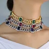 Halsband Big Red Blue Green Rectangle Stone 12mm Miami Cuban Link Chain 16inch Hip Hop Women Chunky Choker Halsband