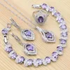 Sets Bridal Jewelry 925 Silver Jewelry Set For Women Purple Cubic Zirconia Crystal Ring Bracelet Necklace Pendant Drop Earrings