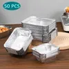 BBQ Tools Accessories 50pcs Rectangular Tinfoil Tray Special Thickened Bowl Takeaway Baking Disposable Aluminum Foil Packaging Box Kitchen 230522