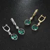 Knot Poulisa Oval Green Glass Zircon Drop Earrings for Women 925 Sterling Silver Cubic Zirconia Dangle Drops Earring S925 on Ear Ring