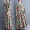 Casual Dresses Cotton Vintage Floral Print Long Sleeve Spring Autumn For Women 2023 Loose Elegant Dress Beach Robe Longue Femme WD32