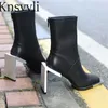 Boots Square Toe Toe High Heel Boots Women Black Stretch Boots Runway Shoes Women Strange Style Heel Boots Boots Botas Mujer X230523