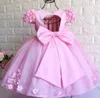 Robe de bal rose infantile fête 3D fleur enfants anniversaire Pageant robes avec noeud papillon dos creux enfant en bas âge bébé robes d'invité de mariage 326 326