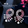 Earrings CWWZircons Creative Geometric Red Cubic Zirconia Pave Long Big Dangle Pearl Drop Earrings for Women Luxury Pageant Jewelry CZ988