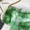 Women's Blouses WDMSNA Off-the-shoulder Tie-dye Printed Women Short Sleeve Shirt For Summer 2023 Korean Fashion Slim Blusas Top