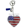 Keychains Lanyards American Flag Keychain Pendant Diamond Heart Tassel Key Chain Creative Gift Keyring Drop Delivery Fashion Access Dhncm