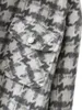 Женская шерстяная смеси 2023 Осенью зимняя меховая куртка мода кармана клетку с длинным рукавом Прямо шерстяное пальто Женский теплый топ
