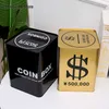 Decorative Objects Figurines Creative Money Boxes Piggy Bank Metal Gold Coin Box Large Adults Cash Box Square Piggy Bank for Paper Money Gift 365 Days FP060 G230523