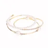 Bangle Wedding Jewelry Gold Silver Color Open Cuff Armband Bridal Simple Simulated Pearl Ball Bead Justerbara armband för kvinnor