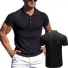 Herr t skjortor män sommarpolo hög stretch is silk stickad rand mens smala korta ärm toppar tee tshirt lapel hals undertröja s-5xl