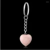 Keychains Pink Crystal Agate Heart Keychain 20mm Tiger Eye Stone Love Pendant Bag Pants Ladies Jewelry Accessories Wholesale