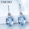 Knot Umcho Nano Blue Topaz Gemstone Earrings for Women 925 Sterling Silver Korean Drop Earrings Girls Trend Fashion Party Jewelry New New