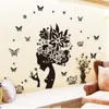 Wall Stickers Black Butterfly Girl Silhouette 3D Sticker Living Room Bedroom Decoration Anime Poster Home Decor