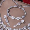 Halsbandörhängen Set smycken för kvinnor Runda hängande ring 4st 2023 Luxury Princess Silver Color Oval Zircon Ornaments