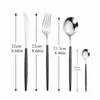 Tovagliette Nero Argento Forchetta Cucchiaio Coltello Set di posate in acciaio inossidabile Argenteria IceTea Posate Stoviglie Bacchette Stoviglie