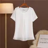 Women's Blouses & Shirts 2023 Top Summer Short-sleeved Chiffon Shirt Round Collar Gas Cover Belly Fat MM Large Size Loose Women