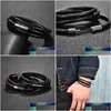 Charm Bracelets Jiayiqi Men Simple Black/Brown Mtilayer Genuine Leather Bracelet Male Jewelry Factory Price Expert Design Qu Dhgarden Dhncp