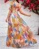 Casual Kleider 2023 Frauen Obst Druck Kurzarm Maxi Kleid Sommer Floral Lange Sexy Urlaub Roben Weibliche A-Line