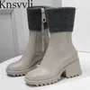 New Square Heels Rain Shoes Women Rubrote Botas de chuva à prova d'água Sapatos de pista de saltos altos Botas de tornozelo para mulheres x230523