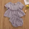 Conjuntos de ropa 6 colores Summr Toddler born Baby Girls Ropa de lino de algodón Volantes Camisetas de manga corta Pantalones cortos 2 piezas Trajes infantiles 230522