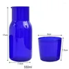 Waterflessen 550 ml glazen theekopje set eenvoudige warmtebestendige drinksap kopje met theekruiken fles drinkware blauwe kleur