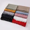 Scarves Solid Color Chiffon Scarf With Beading Muslim Women Hijabs Plain Islam Arabia Headscarf Wraps Shawls Headband 175 70cm