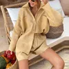 Kvinnors träningsdräkter Summer Casual Cotton Linen Two Piece Set Women Outfit 2023 Fashion Solid Long Sleeve Lady Blus Loose Shorts 2-Piece