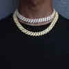 Chains Necklace Watch Bracelet Hip Hop 16MM Cuban Link Chain For Women Men Rhinestone Paved Set Rapper Jewelry