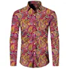 Men's Dress Shirts Fashion Paisley Floral Print Men's Vintage Style Lapel Button-Up Long Sleeve Tops Hip Hop Men/Women Casual Party