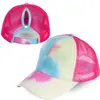 7 farben Tie Dye Candy Farbe pferdeschwanz Baseball Kappe Frauen Messy Bun Baseball Hut Snapback Caps Net Oberfläche Atmungsaktive Casual hüte de322