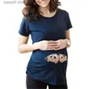 Maternity Tops Tees Summer Maternity Short Sleeve Tshirt Women Clothing Pregnant Pregnancy Zipper Twins Print Plus Size S-3XL Funny T-shirt Top Tees T230523