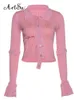 Camiseta feminina Artsu Rosa fofo Pink Kinited Cropped Top Women Y2K RUUCHED CLOP TOP MANAGEM LONA CAMISOLE TOP Clube de Partido de Inverno Vintage 230522