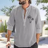 Men's T Shirts Mens Collar Printed Long Sleeved Shirt Youth Fashion Vintage Stand Up Summer Apparel Robes