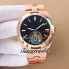 Nowy 42,5 mm zagraniczny Tourbillon 6000V/110R-B733 A2813 Automatyczne męskie zegarek Blue Dial Rose Gold Bransoleta 6000V Sport Gents Watches TWVC TimeZoneWatch E177C2